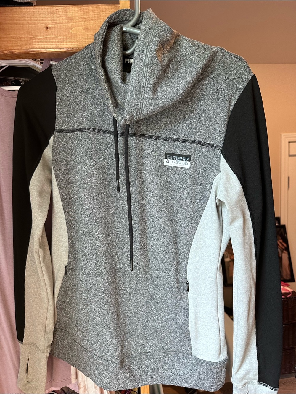 PINK Victoria's Secret Gray & Black Pullover Hoodie Sweater